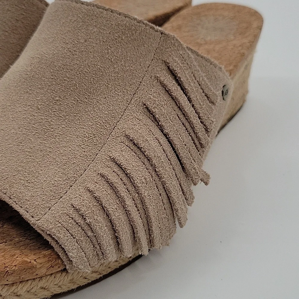 Ugg Danes Wedge Suede Leather Espadrille  Fringe Sandal 6